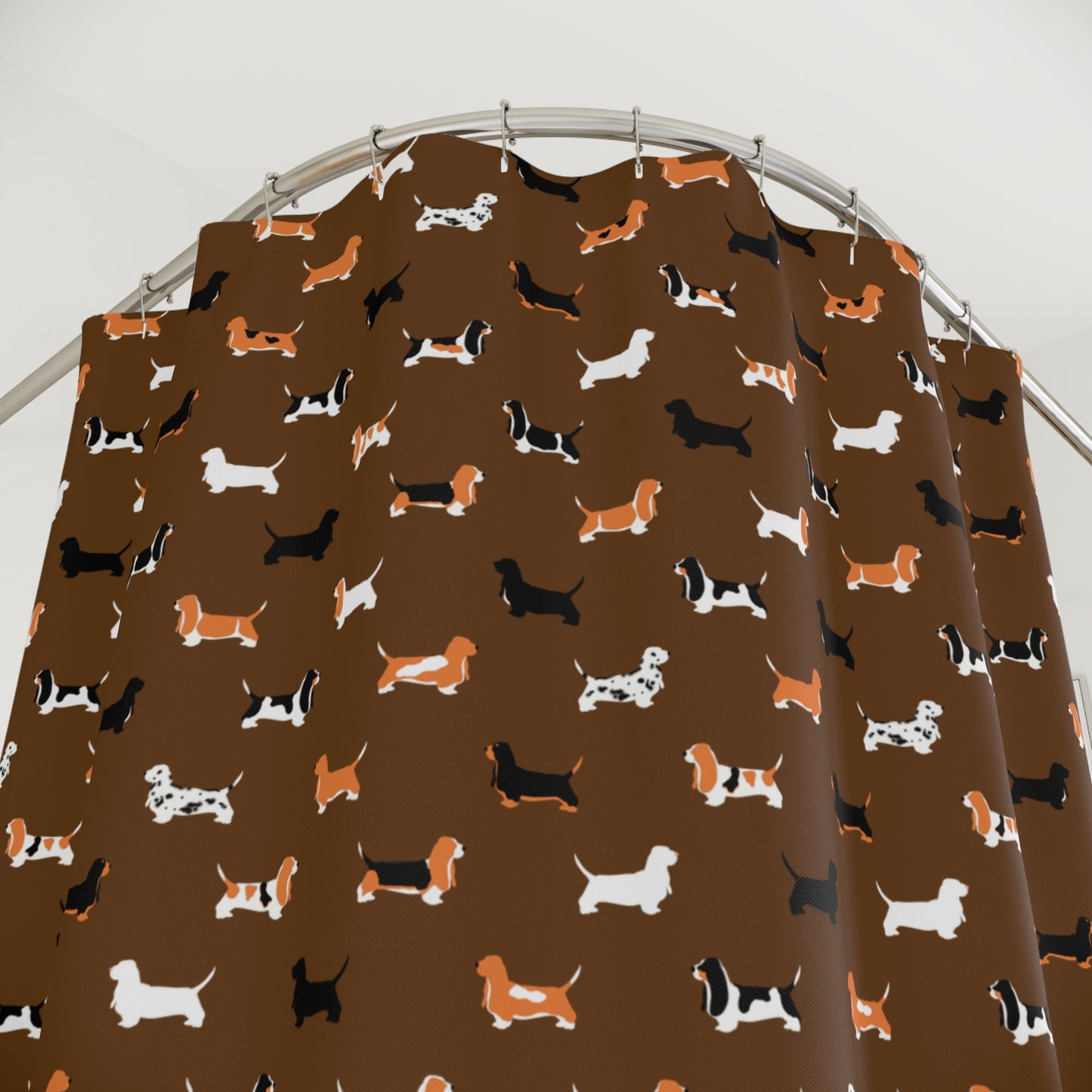 Basset Hound Pattern Shower Curtain – (brown background)