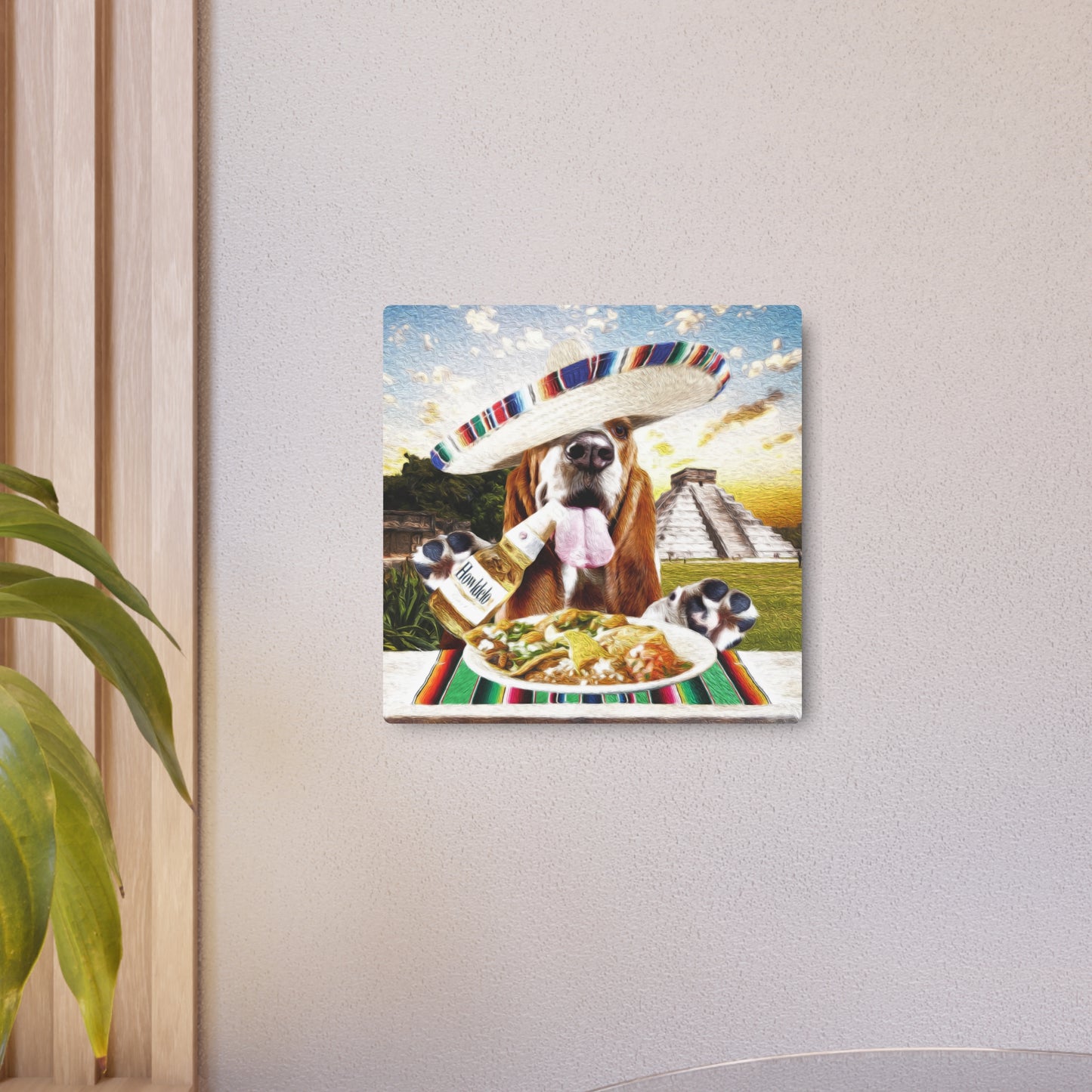Basset Eating Mexican Food - Metal Art Sign