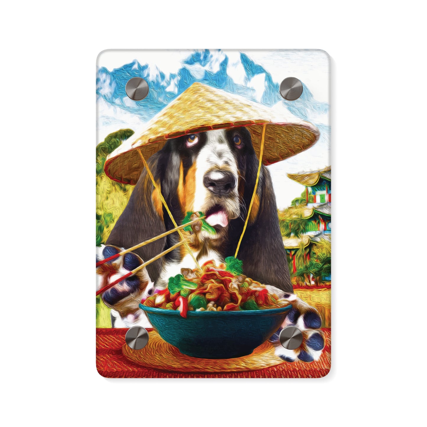 Basset Eating Chinese Food - Acrylic Wall Art Panels