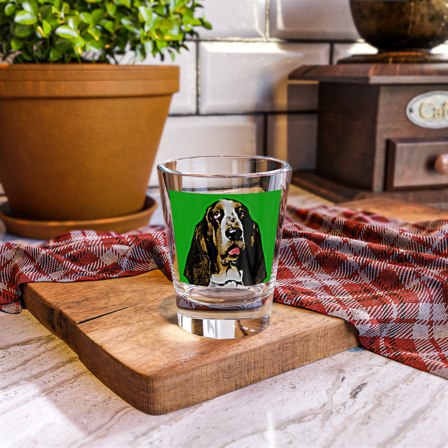 Basset Hound Pop Art (Green) Shot Glass, 1.5oz