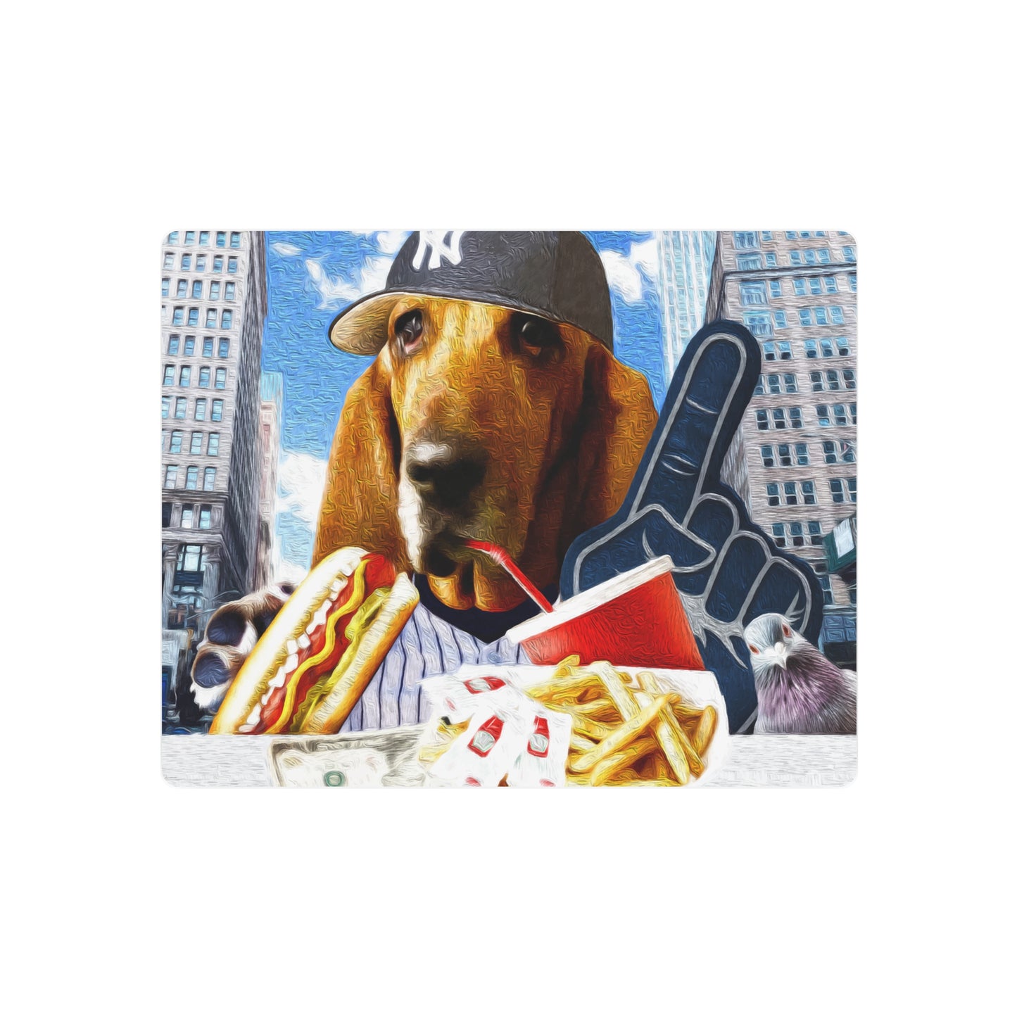 Basset Eating American Fast Food - Metal Art Sign