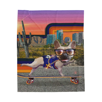 Frenchie Skating Phoenix - Velveteen Plush Blanket