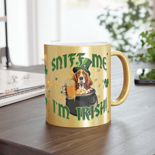 'Sniff Me I'm Irish' - St. Patty's Day Basset Hound - Metallic Mug (Gold)