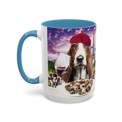 Basset Hound Eating in a French Parisian park - Coffee Mug - Perfect for Dog Lovers, Coffee Enthusiasts, Gifts, Home Decor, and More