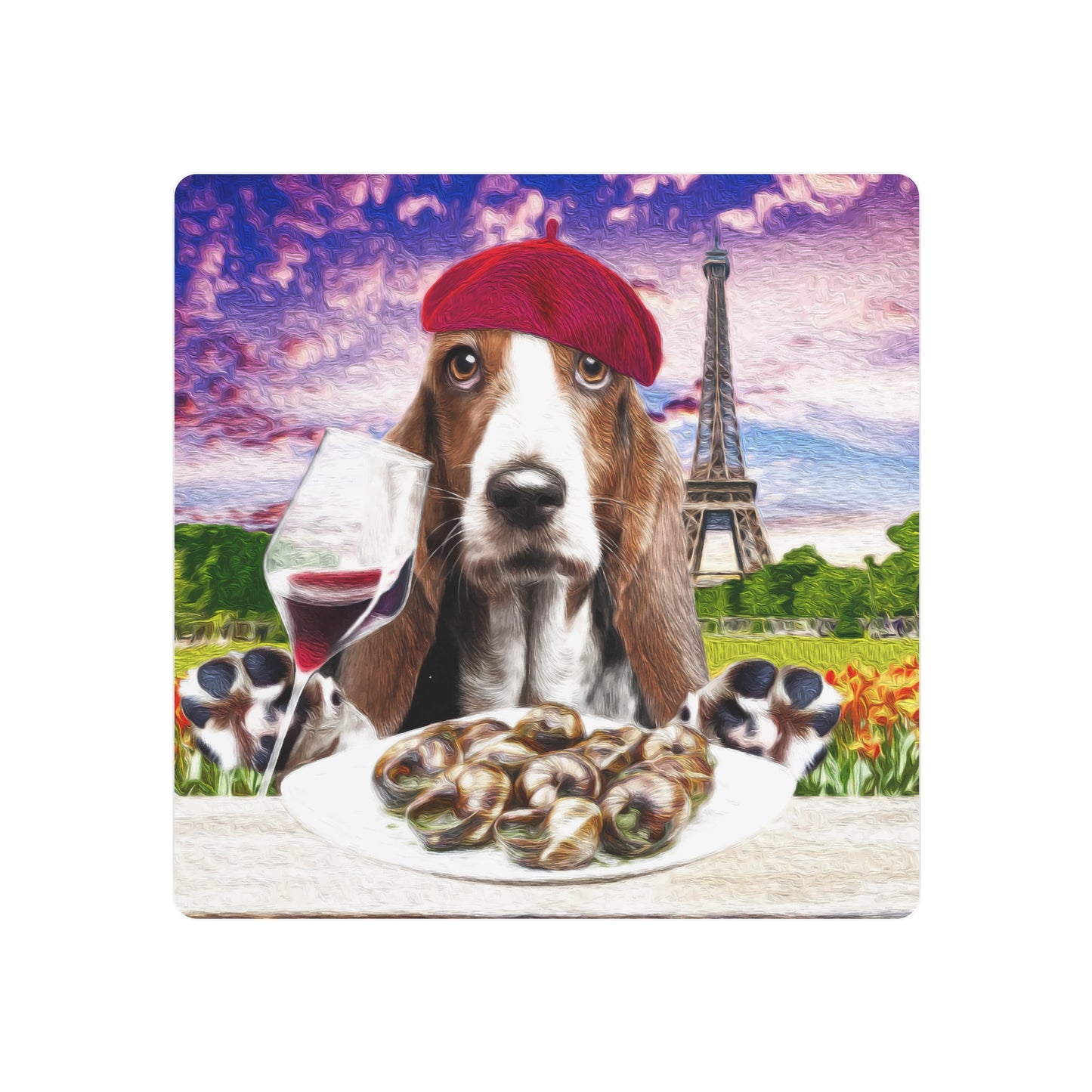 Basset Eating French Food - Metal Art Sign