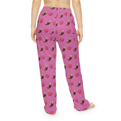 Otters & Hearts (Light Pink) - Women's Pajama Pants (AOP)