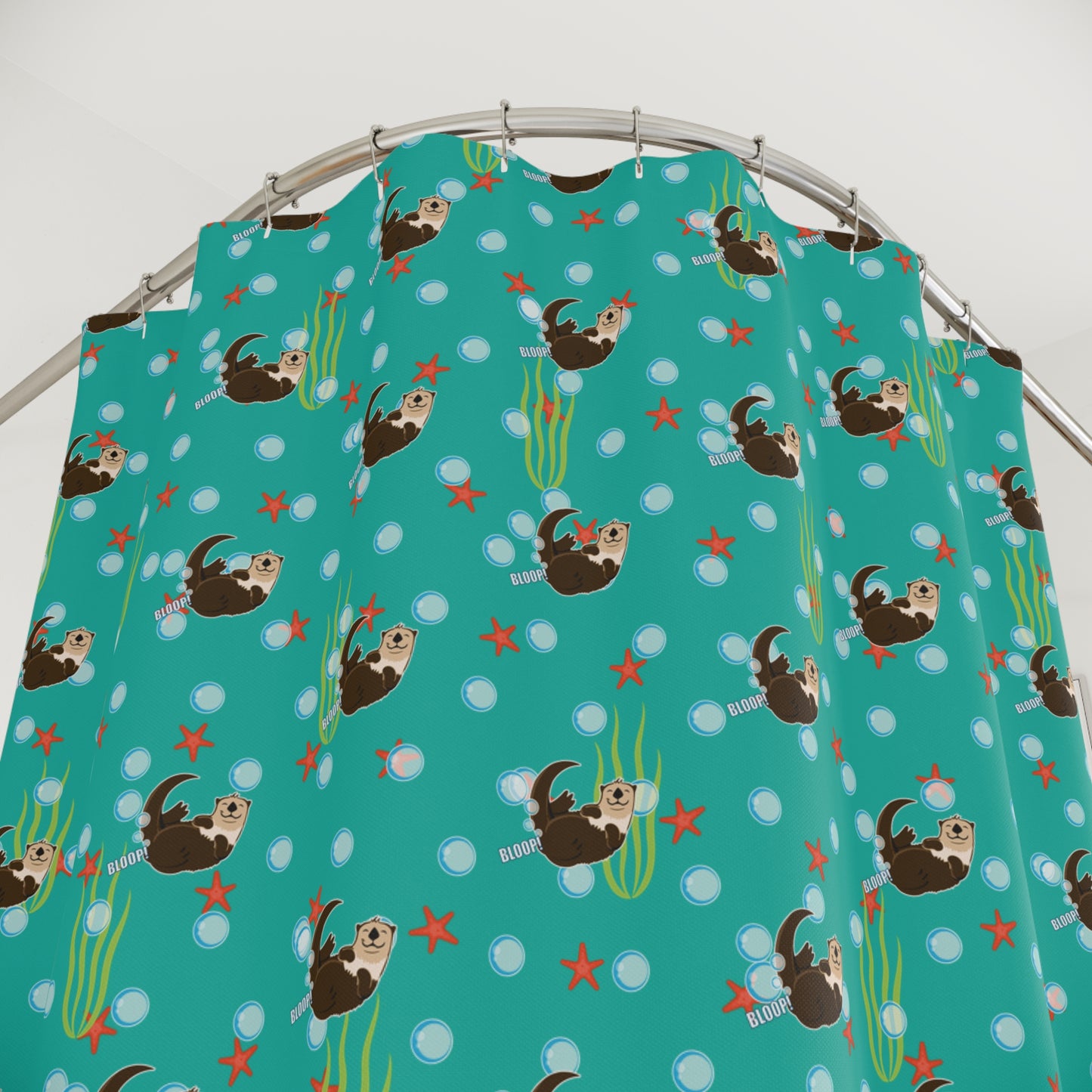 Farting Sea Otter (sea green water) Shower Curtain – Cute Underwater Sea Otter Bathroom Decor