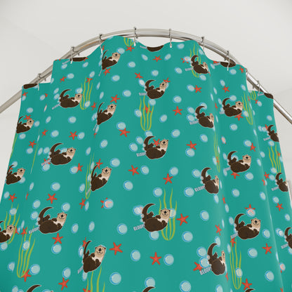Farting Sea Otter (sea green water) Shower Curtain – Cute Underwater Sea Otter Bathroom Decor