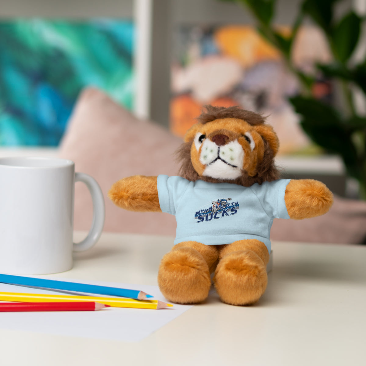 Lion Wearing a Hater Tee — Soft Stuffed Animal Gift