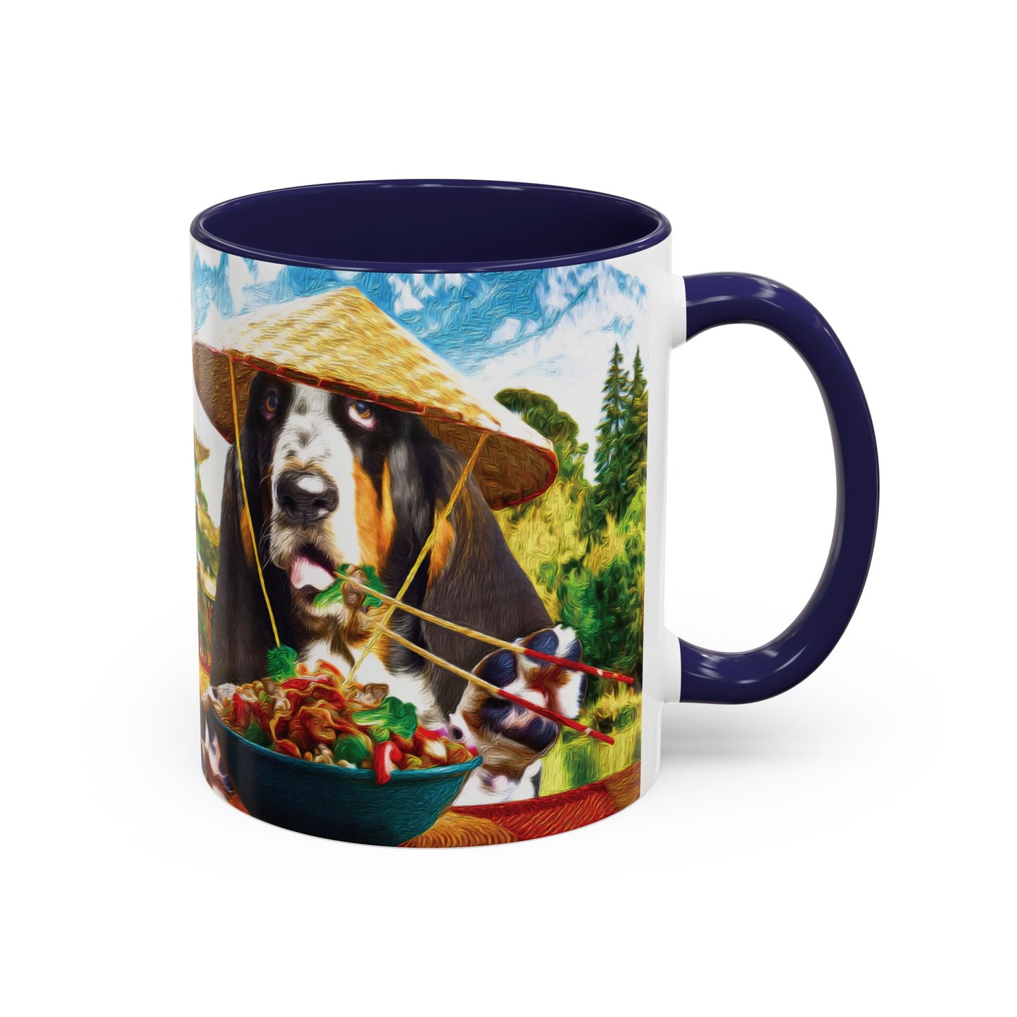 Basset Hound Eating in a Chinese Village - Coffee Mug - Perfect for Dog Lovers, Coffee Enthusiasts, Gifts, Home Decor, and More