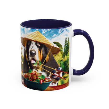 Basset Hound Eating in a Chinese Village - Coffee Mug - Perfect for Dog Lovers, Coffee Enthusiasts, Gifts, Home Decor, and More