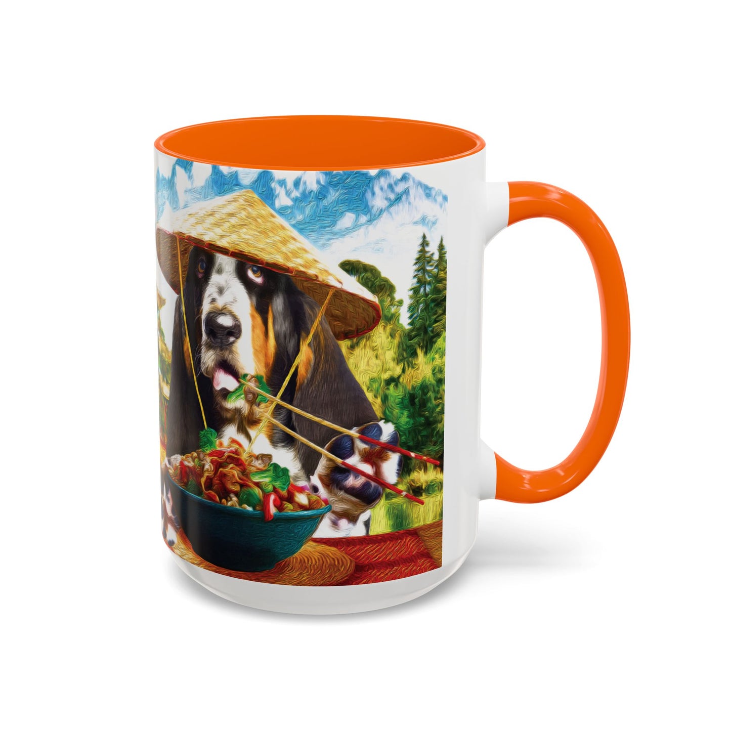 Basset Hound Eating in a Chinese Village - Coffee Mug - Perfect for Dog Lovers, Coffee Enthusiasts, Gifts, Home Decor, and More