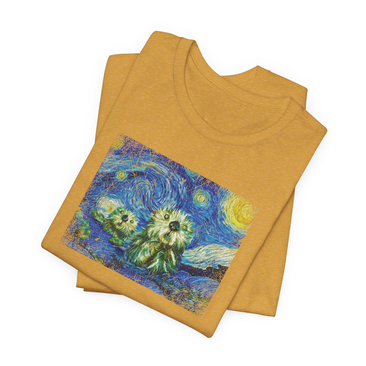 Starry Monterey Night Sea Otters T‑Shirt — Van Gogh Style Floral Tee