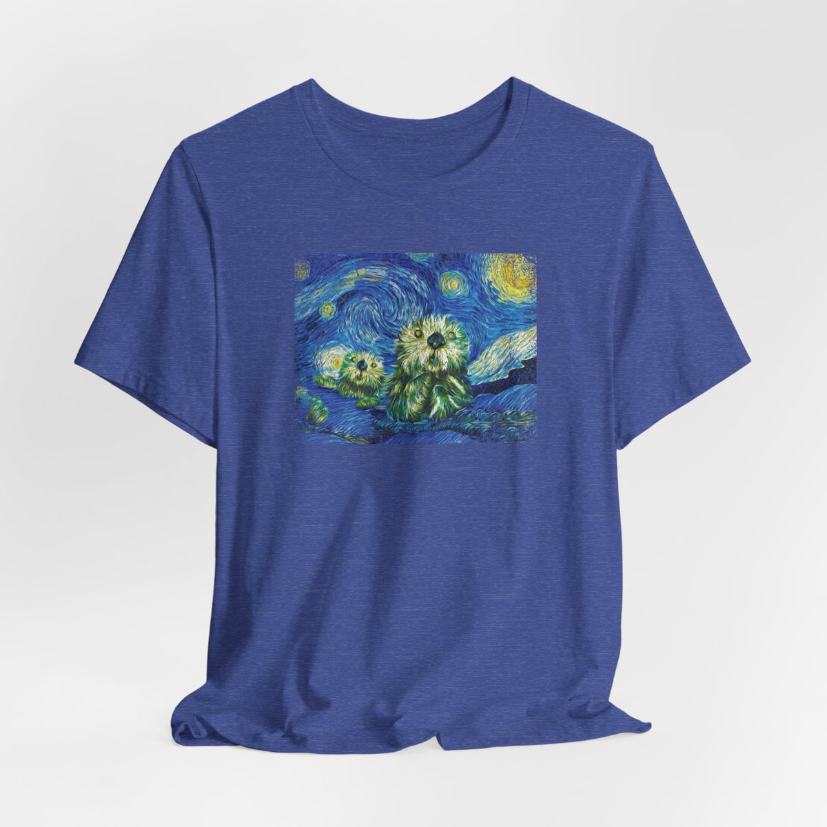 Starry Monterey Night Sea Otters T‑Shirt — Van Gogh Style Floral Tee
