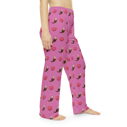 Otters & Hearts (Light Pink) - Women's Pajama Pants (AOP)