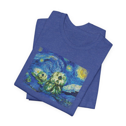 Starry Monterey Night Sea Otters T‑Shirt — Van Gogh Style Floral Tee