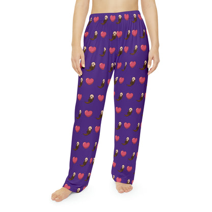 Otters & Hearts (Purple) - Women's Pajama Pants (AOP)