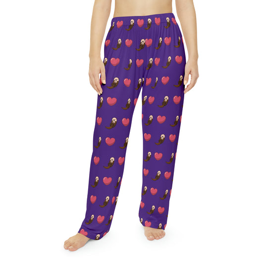 Otters & Hearts (Purple) - Women's Pajama Pants (AOP)
