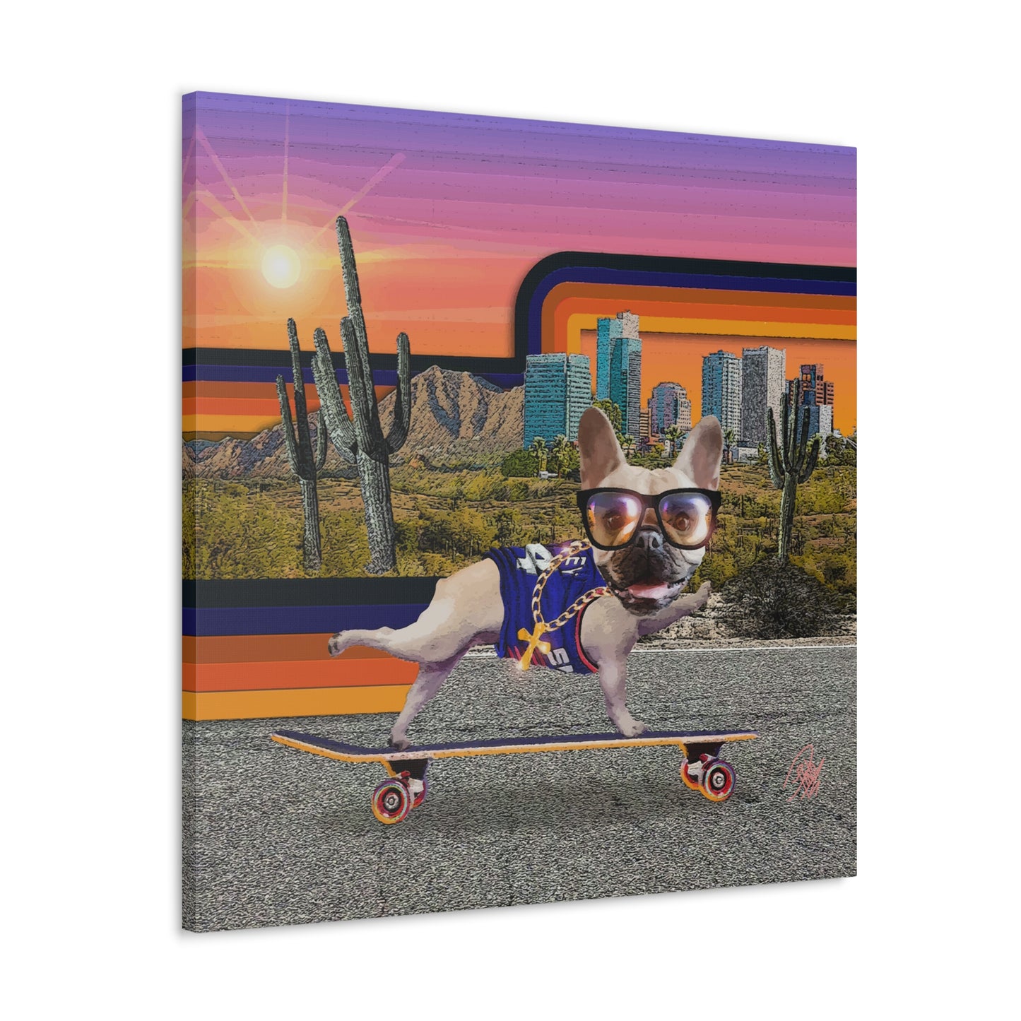 Frenchie Skating Phoenix - Canvas Gallery Wraps
