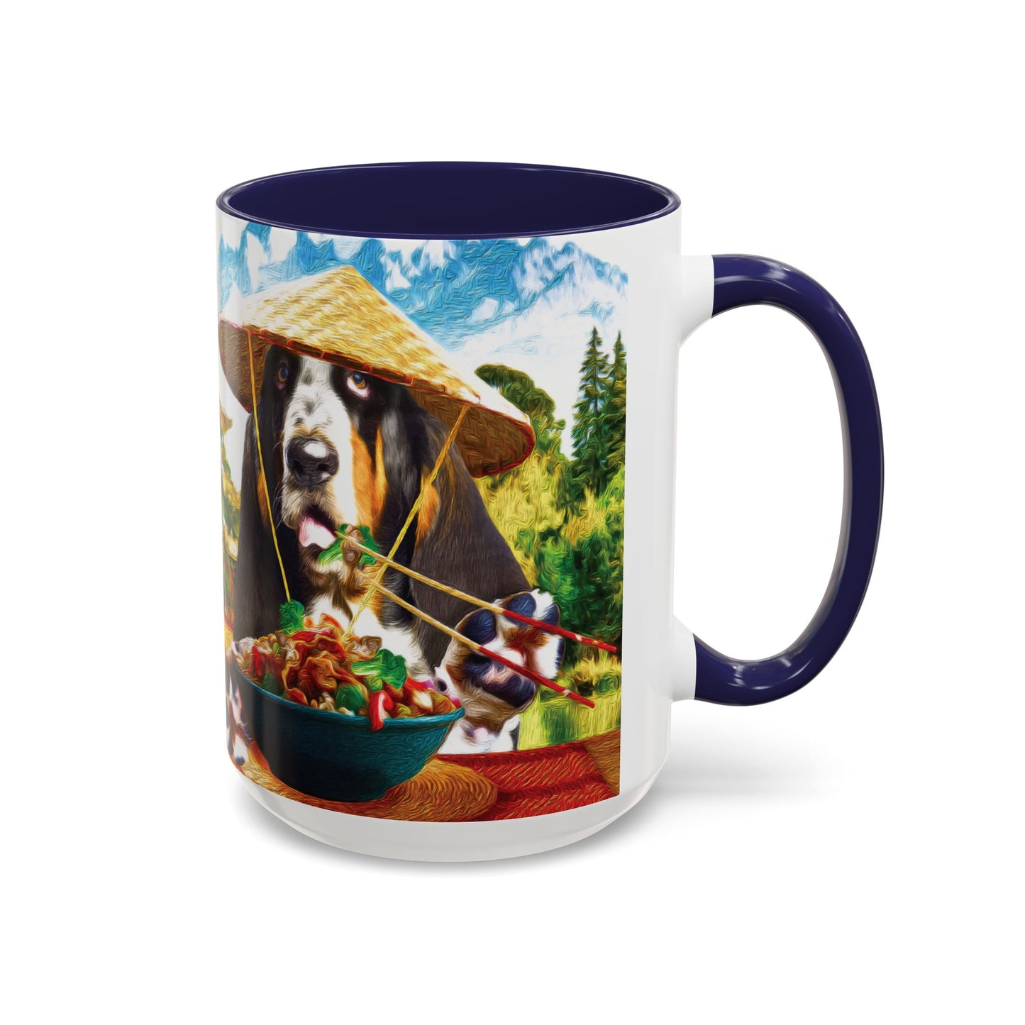 Basset Hound Eating in a Chinese Village - Coffee Mug - Perfect for Dog Lovers, Coffee Enthusiasts, Gifts, Home Decor, and More