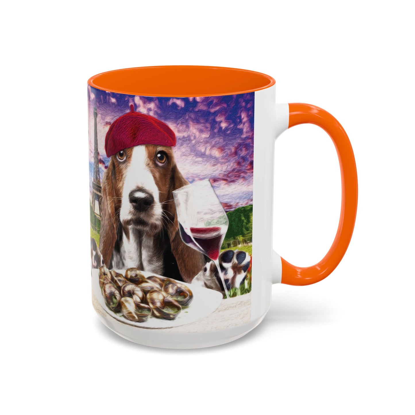 Basset Hound Eating in a French Parisian park - Coffee Mug - Perfect for Dog Lovers, Coffee Enthusiasts, Gifts, Home Decor, and More