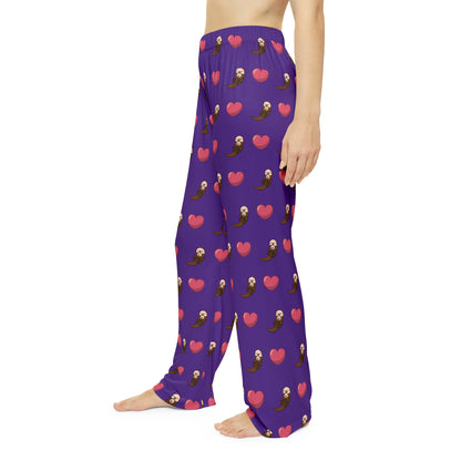 Otters & Hearts (Purple) - Women's Pajama Pants (AOP)