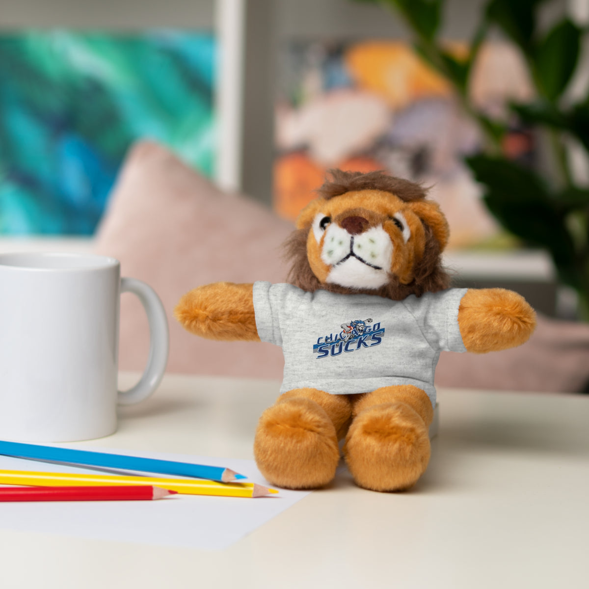 Lion Wearing a Hater Tee — Soft Stuffed Animal Gift
