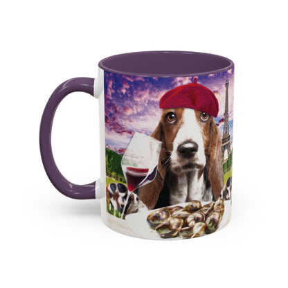 Basset Hound Eating in a French Parisian park - Coffee Mug - Perfect for Dog Lovers, Coffee Enthusiasts, Gifts, Home Decor, and More