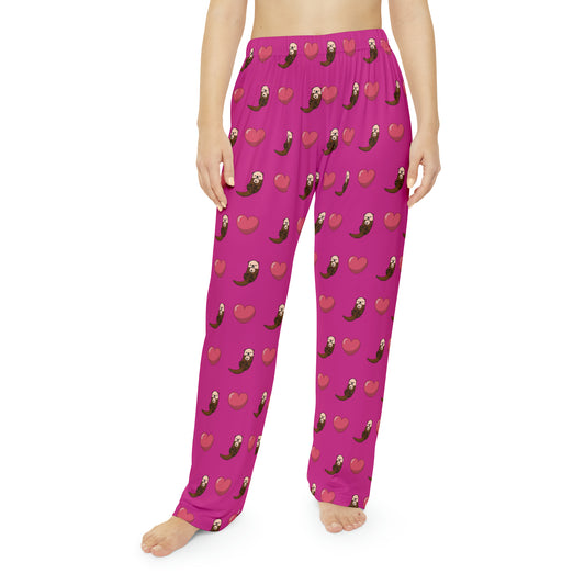 Otters & Hearts (Pink) - Women's Pajama Pants (AOP)