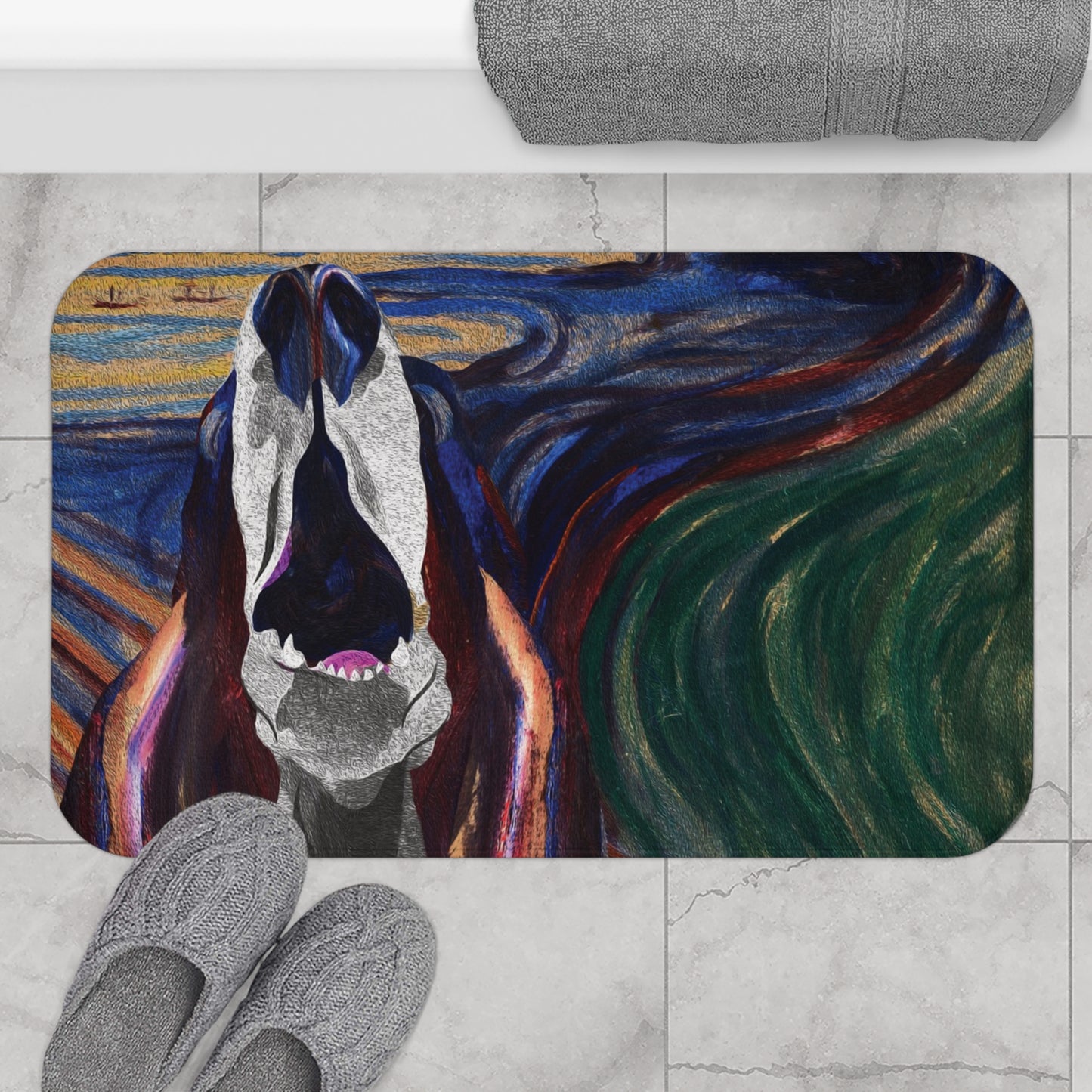 The Howl (The Scream, Basset Hound Parody) - Bath Mat Soft Plush Rug