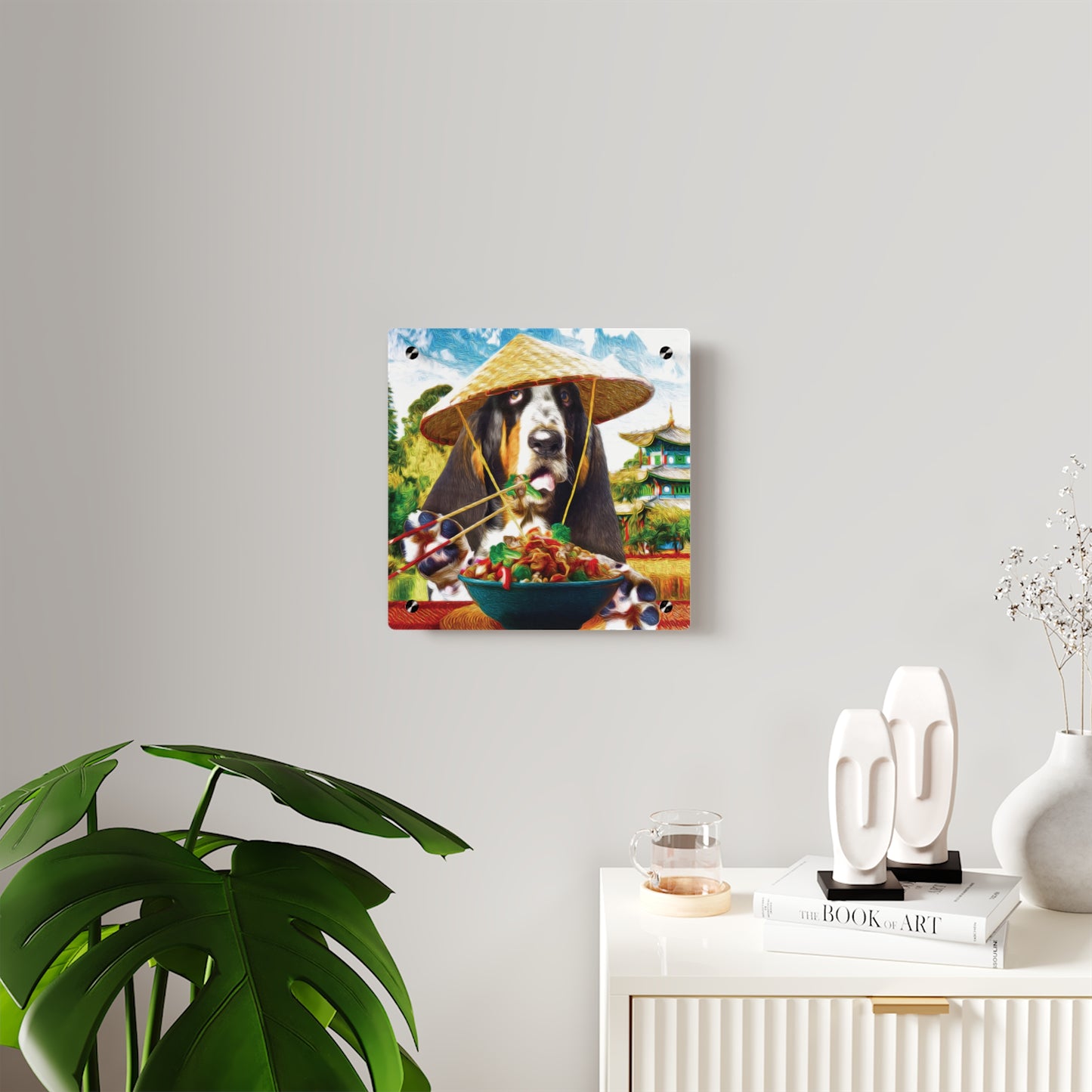 Basset Eating Chinese Food - Acrylic Wall Art Panels