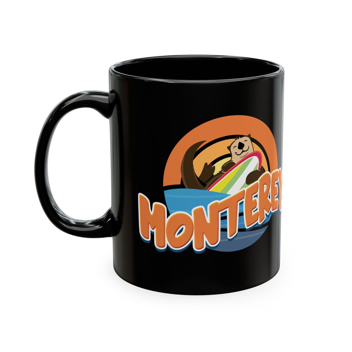 Monterey (Board Bandit Sea Otter) Ceramic Mug — Cute Beach Souvenir Coffee Cup