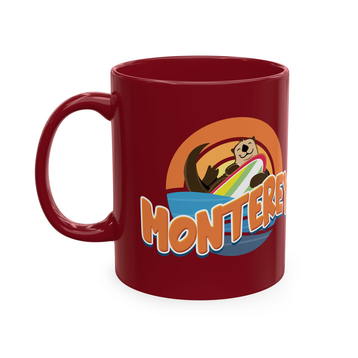 Monterey (Board Bandit Sea Otter) Ceramic Mug — Cute Beach Souvenir Coffee Cup