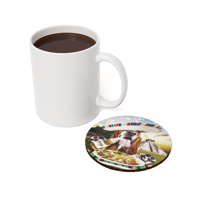 Basset Eating Mexican Food - Cork Back Coaster