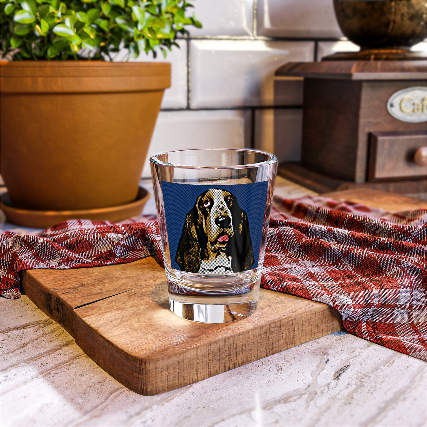 Basset Hound Pop Art (Navy) Shot Glass, 1.5oz