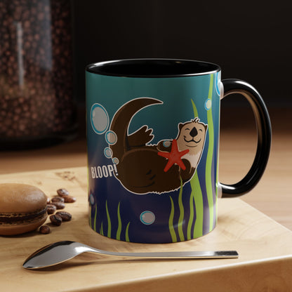 Farting Sea Otter Coffee Mug — Cute 'Bloop!' Sea Otter Accent Ceramic Mug (11/15oz)