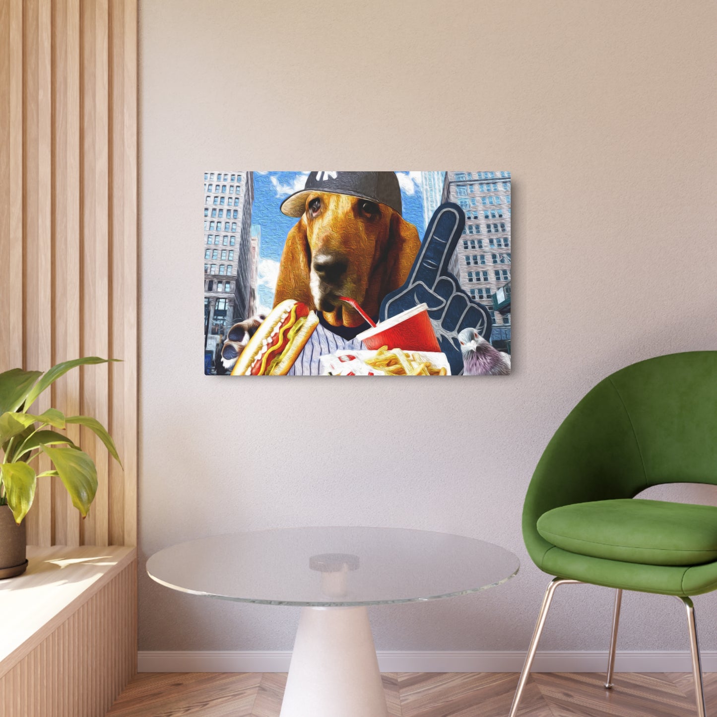 Basset Eating American Fast Food - Metal Art Sign