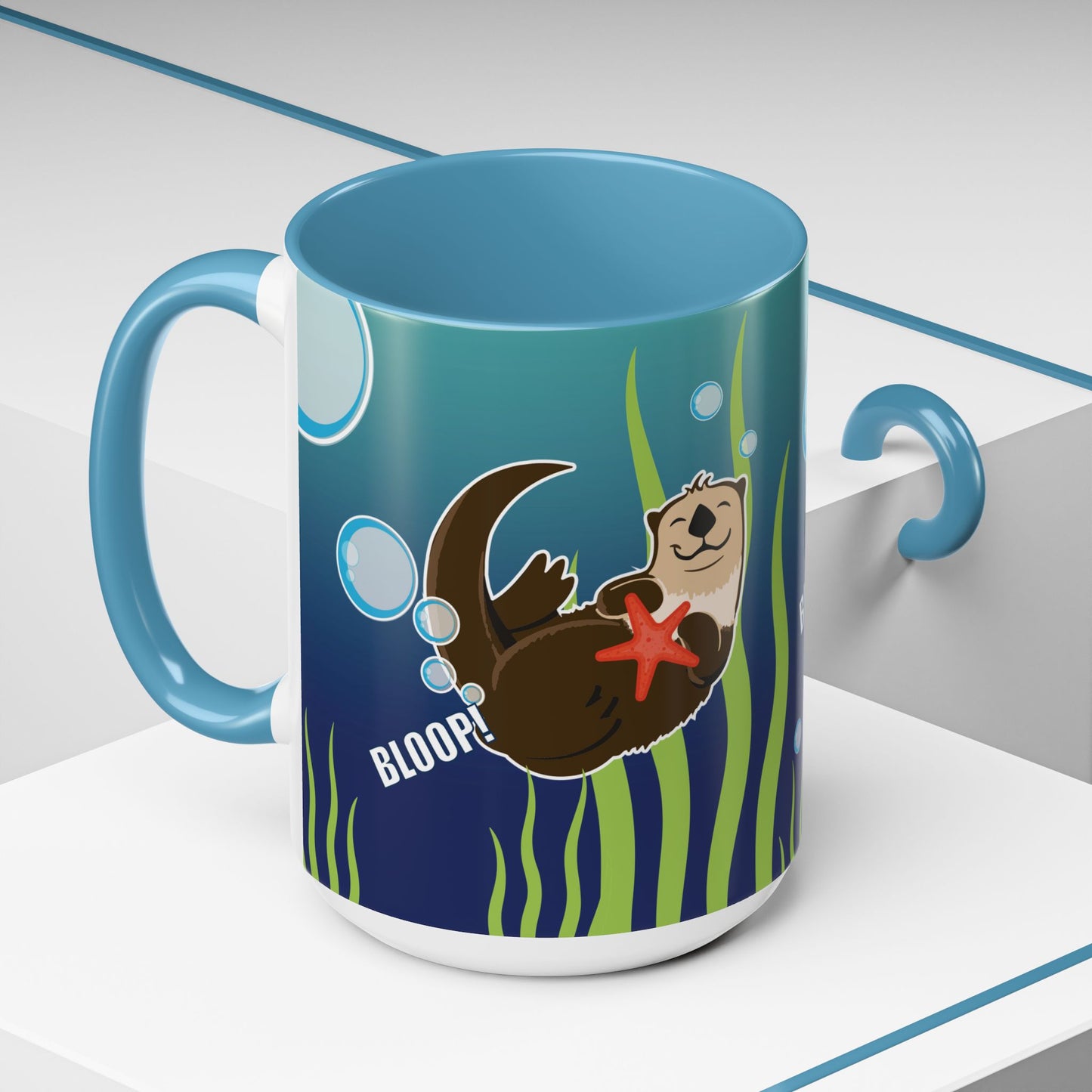 Farting Sea Otter Coffee Mug — Cute 'Bloop!' Sea Otter Accent Ceramic Mug (11/15oz)