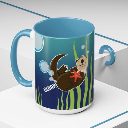 Farting Sea Otter Coffee Mug — Cute 'Bloop!' Sea Otter Accent Ceramic Mug (11/15oz)