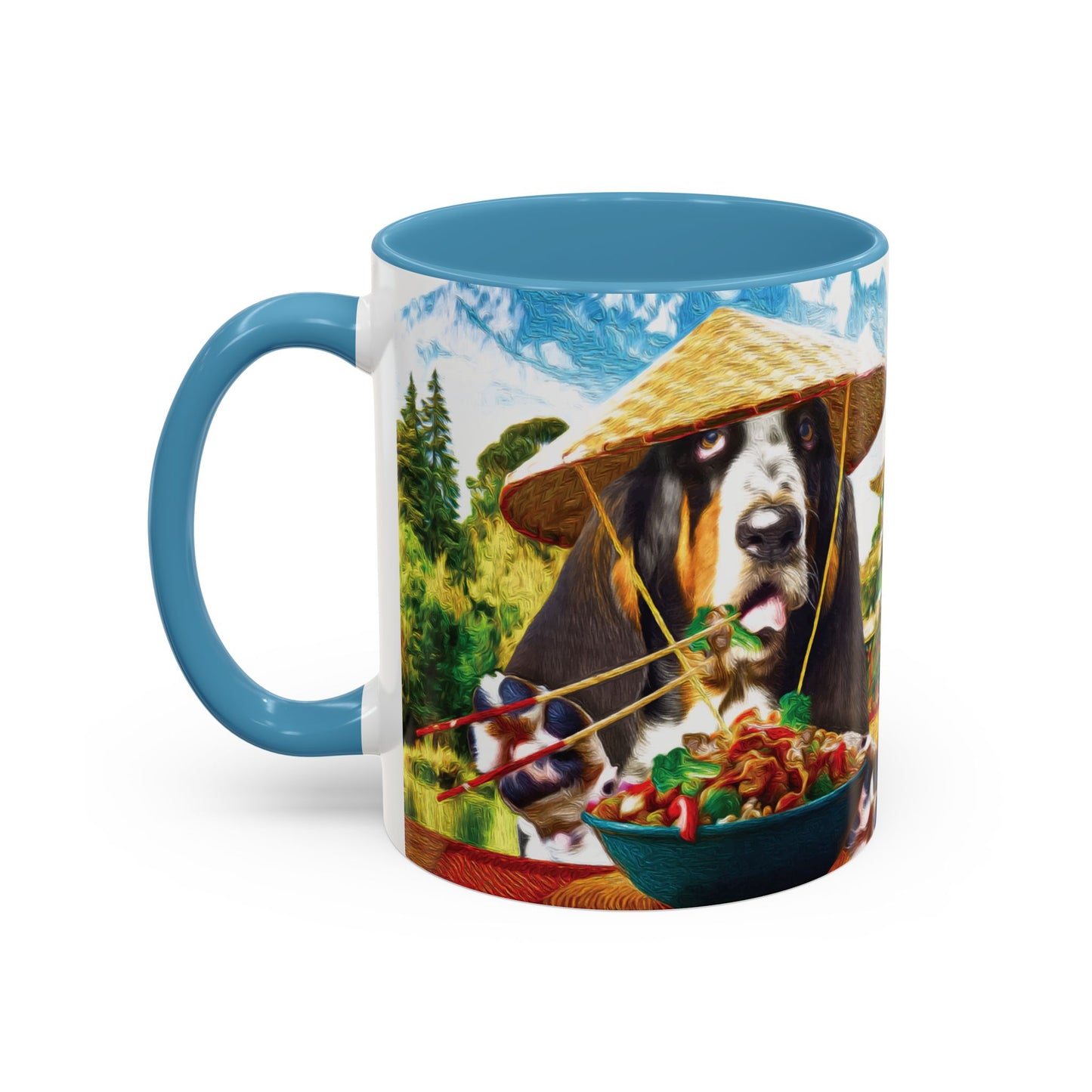 Basset Hound Eating in a Chinese Village - Coffee Mug - Perfect for Dog Lovers, Coffee Enthusiasts, Gifts, Home Decor, and More