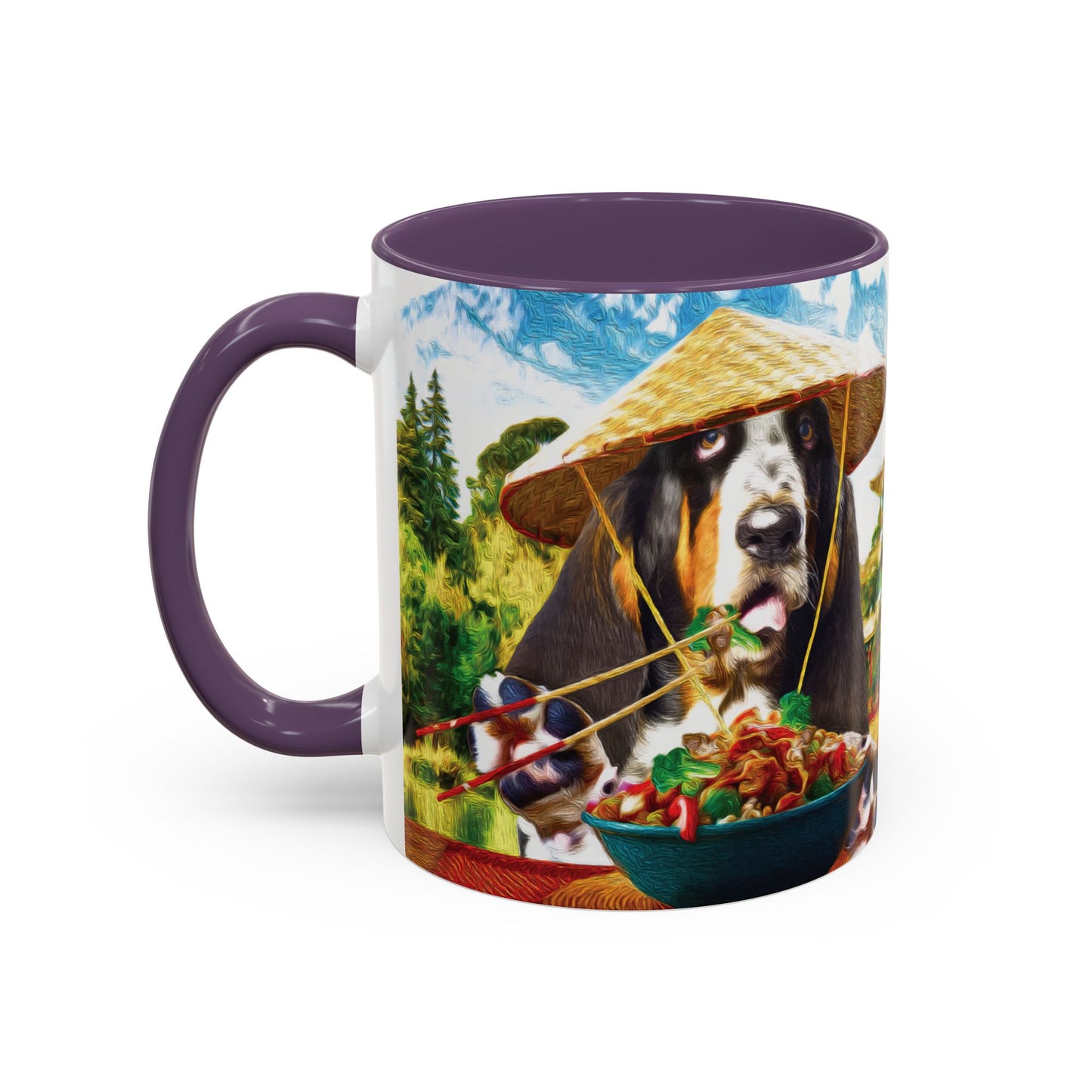 Basset Hound Eating in a Chinese Village - Coffee Mug - Perfect for Dog Lovers, Coffee Enthusiasts, Gifts, Home Decor, and More