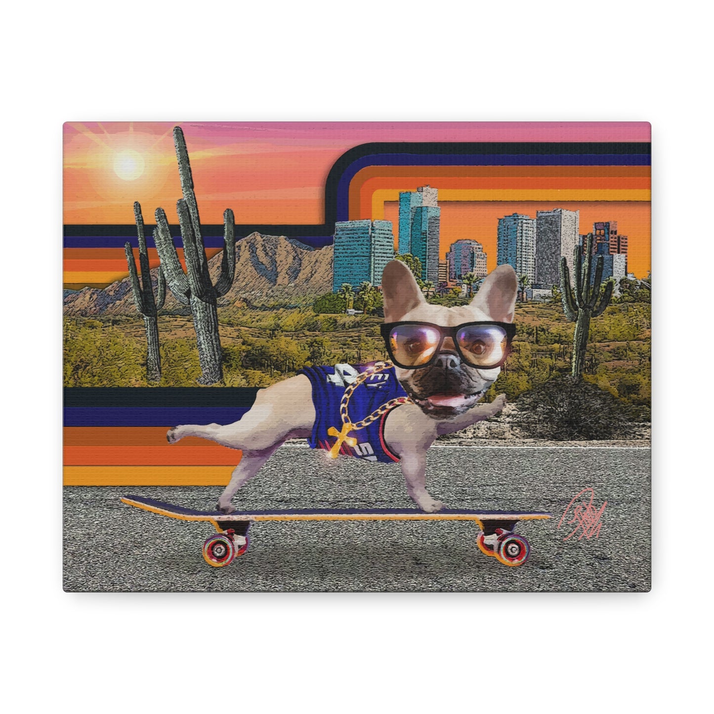 Frenchie Skating Phoenix - Canvas Gallery Wraps