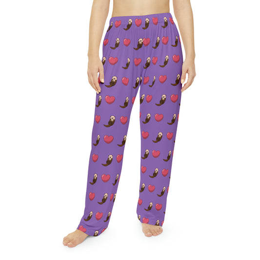 Otters & Hearts (Light Purple) - Women's Pajama Pants (AOP)