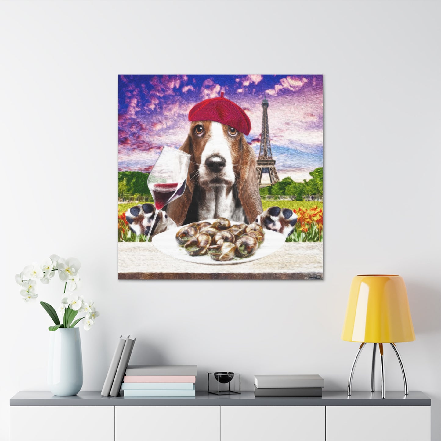 Hound Having Wine & Eating Snails in Paris - Canvas Gallery Wraps