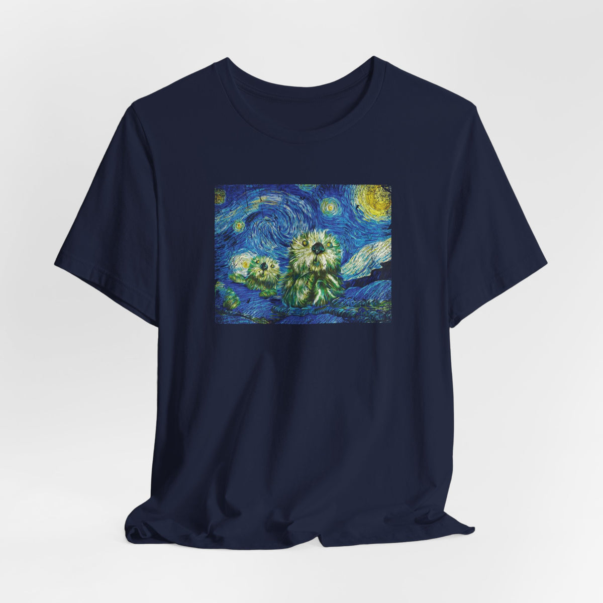 Starry Monterey Night Sea Otters T‑Shirt — Van Gogh Style Floral Tee