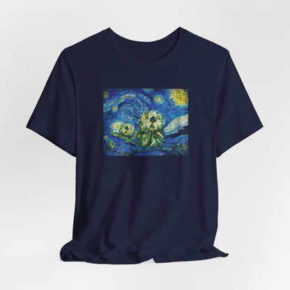 Starry Monterey Night Sea Otters T‑Shirt — Van Gogh Style Floral Tee