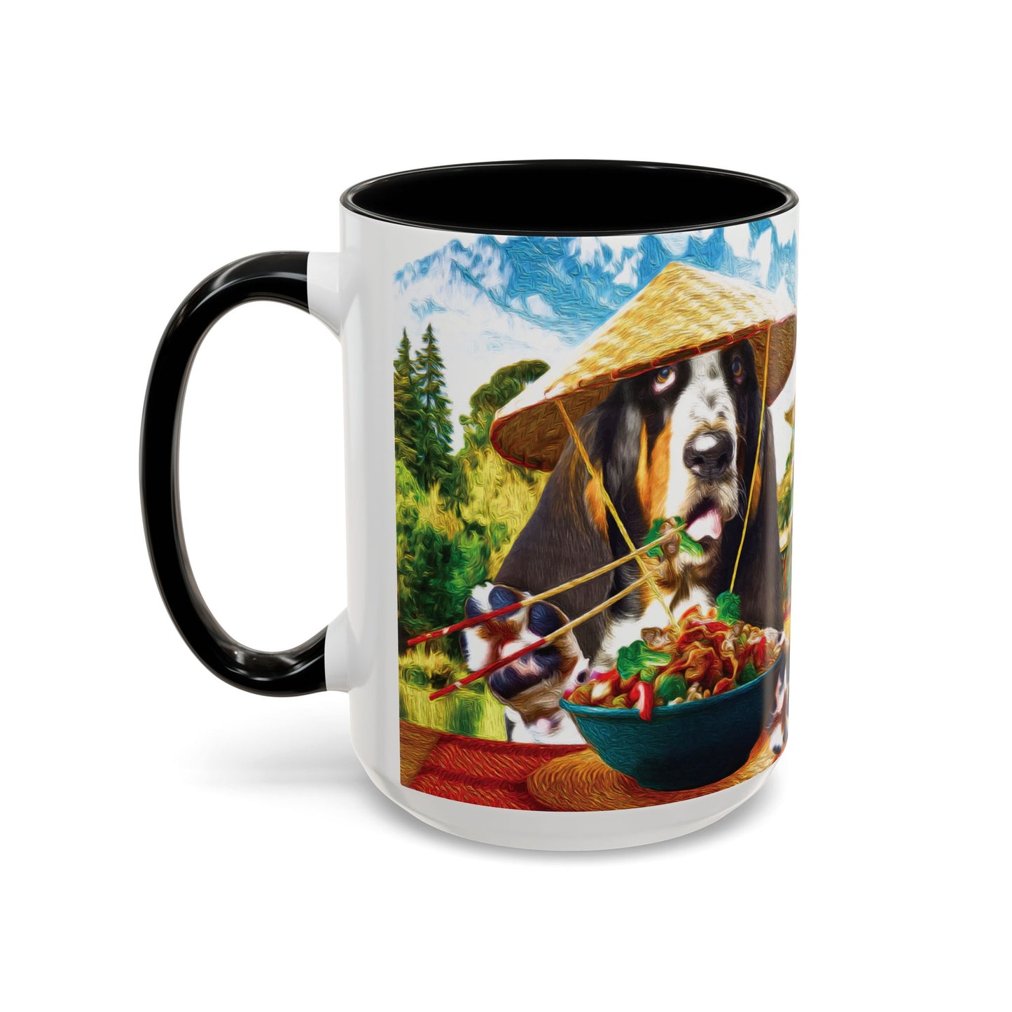 Basset Hound Eating in a Chinese Village - Coffee Mug - Perfect for Dog Lovers, Coffee Enthusiasts, Gifts, Home Decor, and More