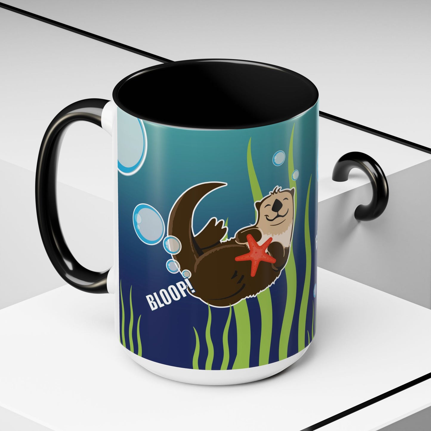 Farting Sea Otter Coffee Mug — Cute 'Bloop!' Sea Otter Accent Ceramic Mug (11/15oz)