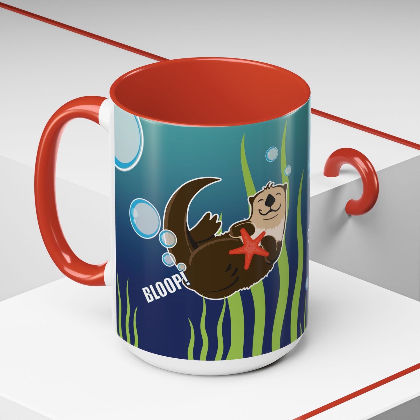 Farting Sea Otter Coffee Mug — Cute 'Bloop!' Sea Otter Accent Ceramic Mug (11/15oz)