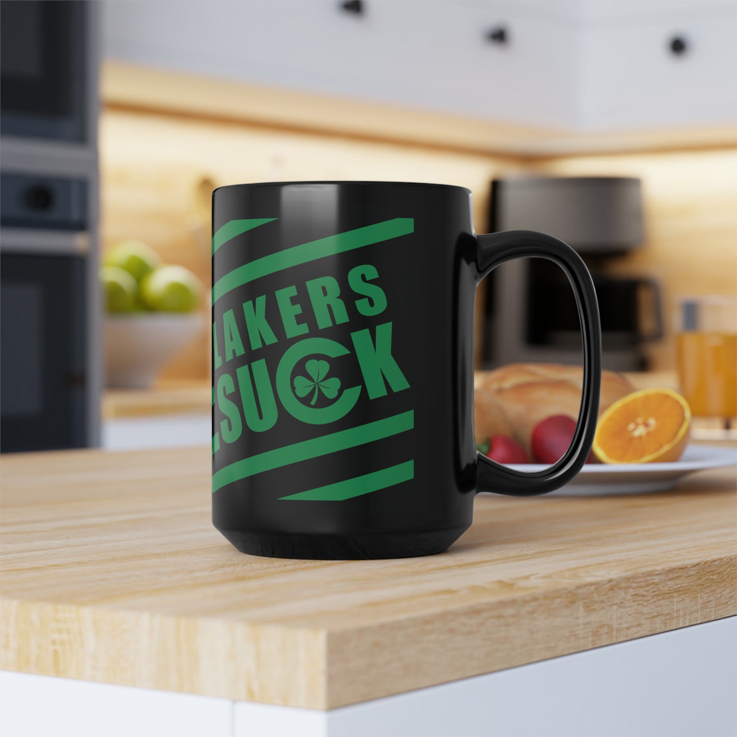 That L.A. Laykers Team Sucks (for Boston Fans) - Black Mug, 15oz